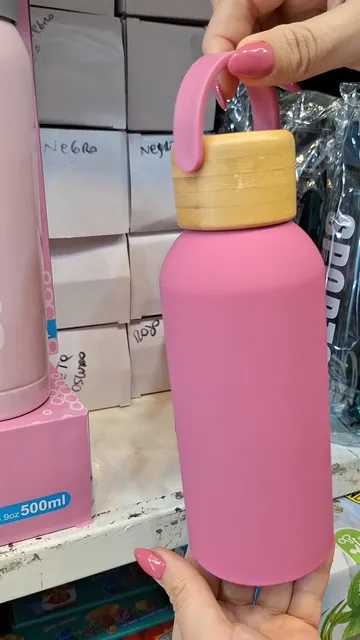 Botella Termica Acero Inoxidable Tapa Bambu 350ml - Video 9